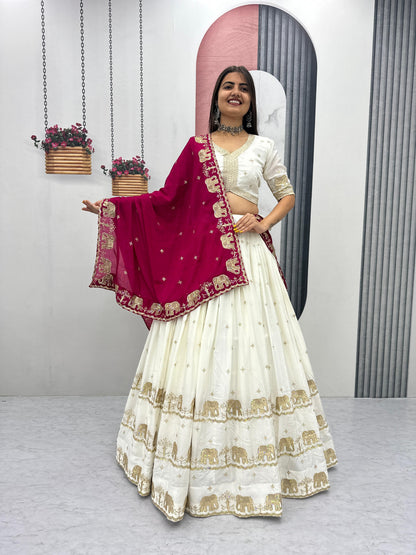 Women’s Pure Chinon Lehenga Choli Set with Heavy Embroidery Sequins Work