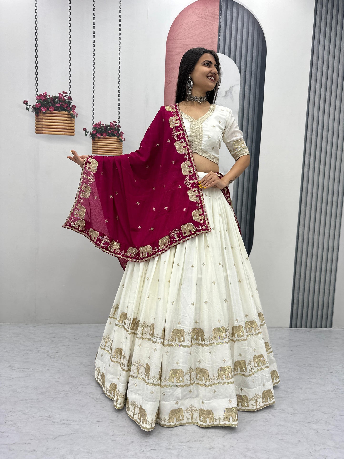 Women’s Pure Chinon Lehenga Choli Set with Heavy Embroidery Sequins Work