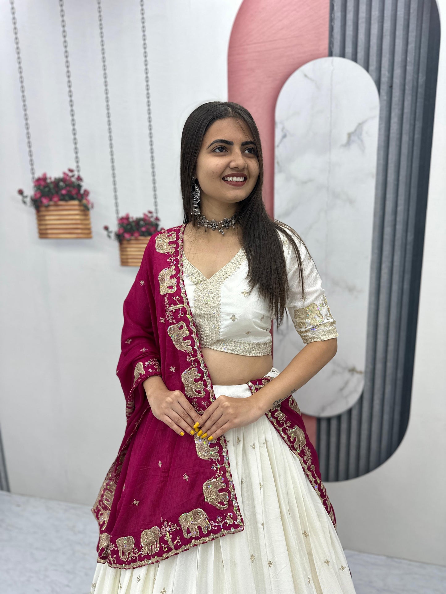 Women’s Pure Chinon Lehenga Choli Set with Heavy Embroidery Sequins Work