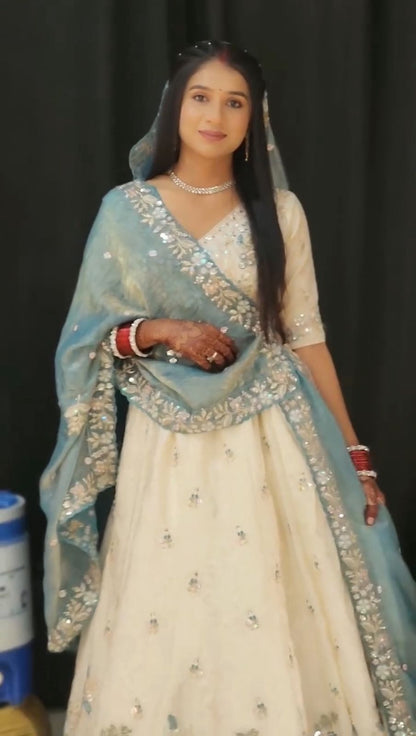 Women’s Chinon Lehenga Choli Set with Embroidery Thread & Sequins Work