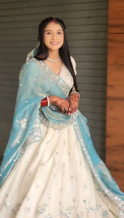 Women’s Chinon Lehenga Choli Set with Embroidery Thread & Sequins Work