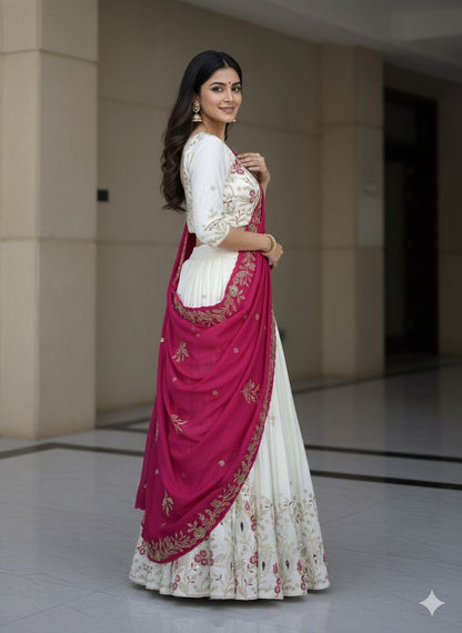 Women’s Chinon Lehenga Choli Set with Embroidery Thread & Sequins Work
