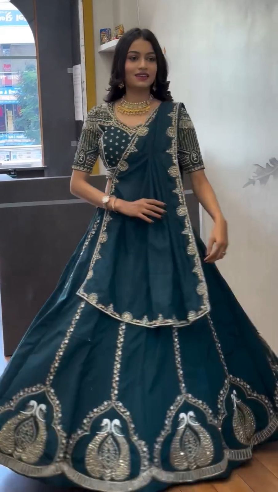 Women’s Chinon Lehenga Choli Set with Embroidery Thread & Sequence Work