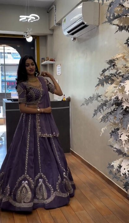 Women’s Chinon Lehenga Choli Set with Embroidery Thread & Sequence Work