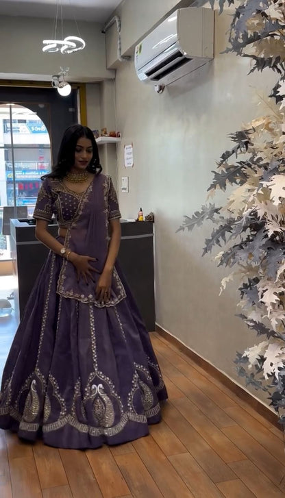 Women’s Chinon Lehenga Choli Set with Embroidery Thread & Sequence Work