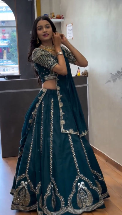Women’s Chinon Lehenga Choli Set with Embroidery Thread & Sequence Work
