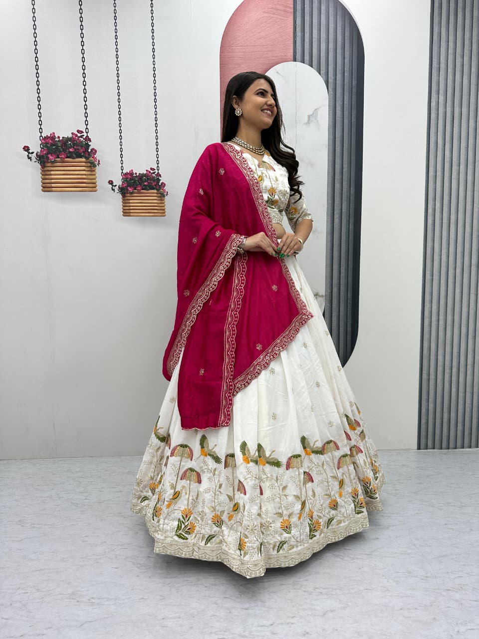 Vichitra Silk Lehenga Choli Set with Heavy Embroidery Thread & Sequence Work