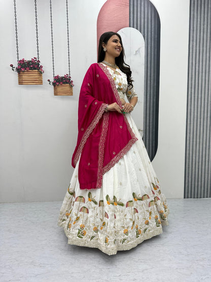 Vichitra Silk Lehenga Choli Set with Heavy Embroidery Thread & Sequence Work