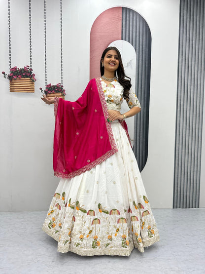 Vichitra Silk Lehenga Choli Set with Heavy Embroidery Thread & Sequence Work