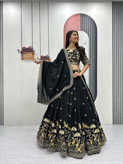 Vichitra Silk Lehenga Choli Set with Heavy Embroidery Thread & Sequence Work