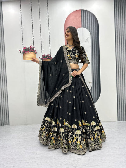 Vichitra Silk Lehenga Choli Set with Heavy Embroidery Thread & Sequence Work