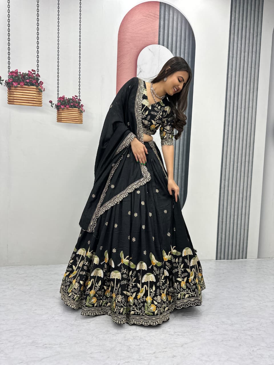Vichitra Silk Lehenga Choli Set with Heavy Embroidery Thread & Sequence Work