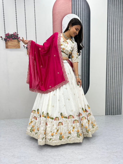 Vichitra Silk Lehenga Choli Set with Heavy Embroidery Thread & Sequence Work