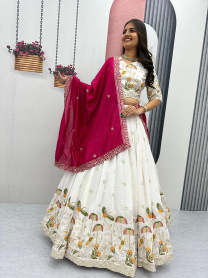 Vichitra Silk Lehenga Choli Set with Heavy Embroidery Thread & Sequence Work
