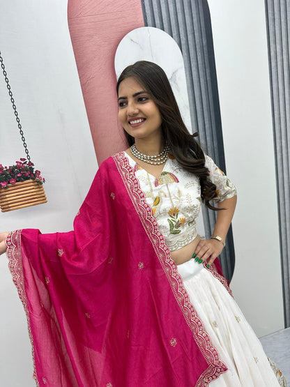 Vichitra Silk Lehenga Choli Set with Heavy Embroidery Thread & Sequence Work