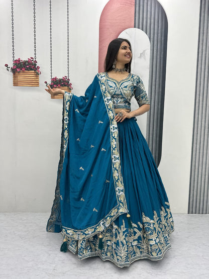 Chinon Lehenga Choli Set with Heavy Embroidery Thread & Sequence Work