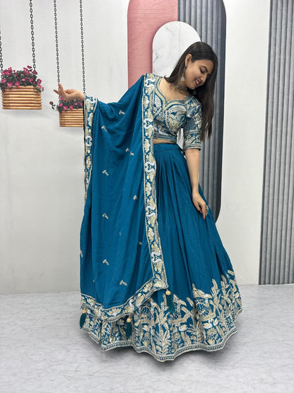 Chinon Lehenga Choli Set with Heavy Embroidery Thread & Sequence Work