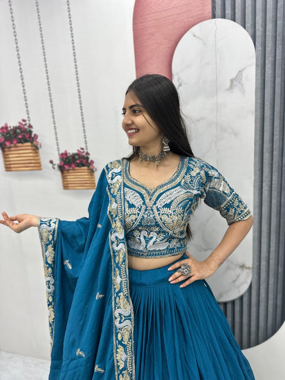 Chinon Lehenga Choli Set with Heavy Embroidery Thread & Sequence Work