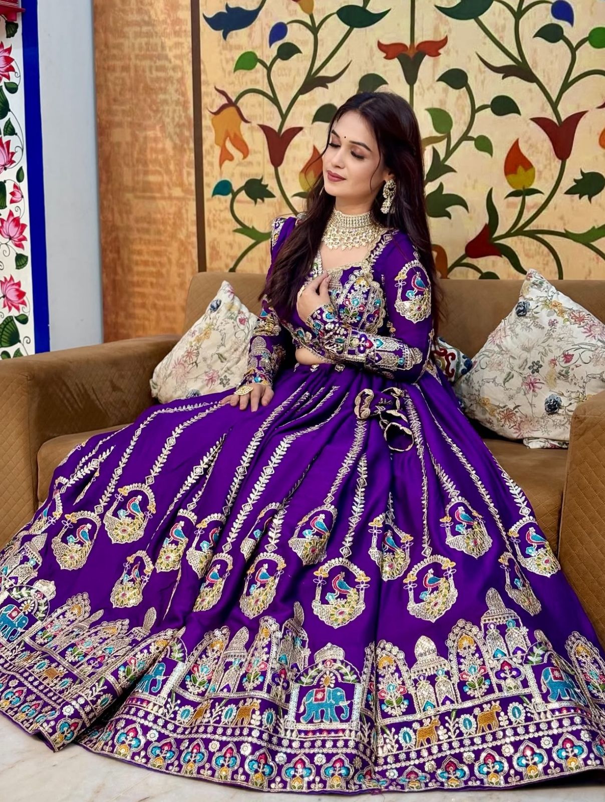 Women’s Pure Vichitra Silk Lehenga Choli Set with Heavy Coding Sequins & Thread Embroidery