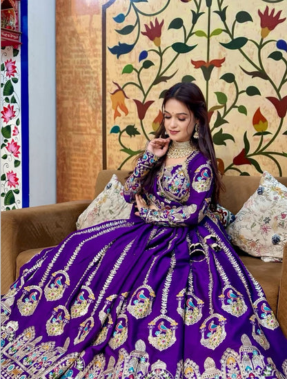 Women’s Pure Vichitra Silk Lehenga Choli Set with Heavy Coding Sequins & Thread Embroidery