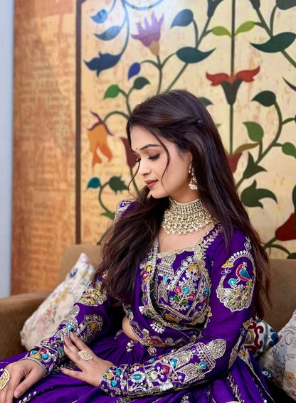 Women’s Pure Vichitra Silk Lehenga Choli Set with Heavy Coding Sequins & Thread Embroidery