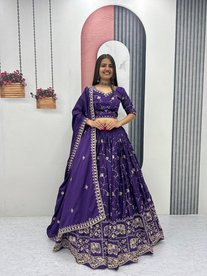 Women’s Crepe Silk Lehenga Choli Set with Heavy Embroidery Thread & Sequins Work