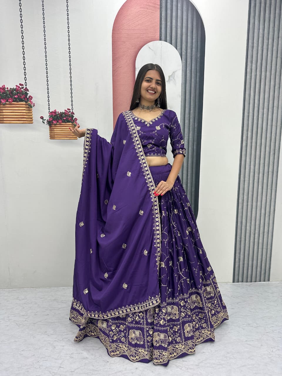 Women’s Crepe Silk Lehenga Choli Set with Heavy Embroidery Thread & Sequins Work