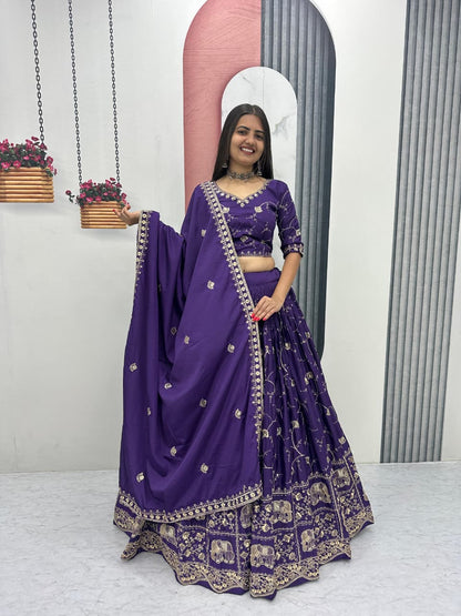 Women’s Crepe Silk Lehenga Choli Set with Heavy Embroidery Thread & Sequins Work