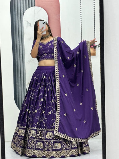 Women’s Crepe Silk Lehenga Choli Set with Heavy Embroidery Thread & Sequins Work