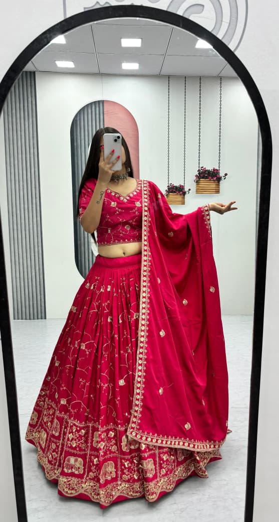 Women’s Crepe Silk Lehenga Choli Set with Heavy Embroidery Thread & Sequins Work