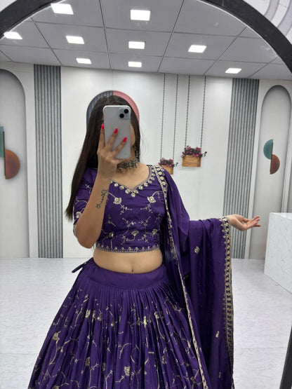 Women’s Crepe Silk Lehenga Choli Set with Heavy Embroidery Thread & Sequins Work