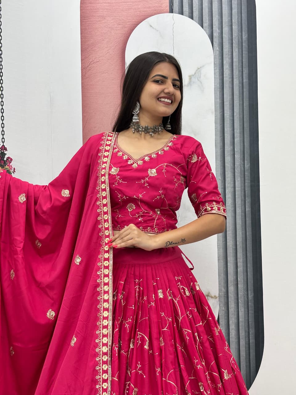 Women’s Crepe Silk Lehenga Choli Set with Heavy Embroidery Thread & Sequins Work