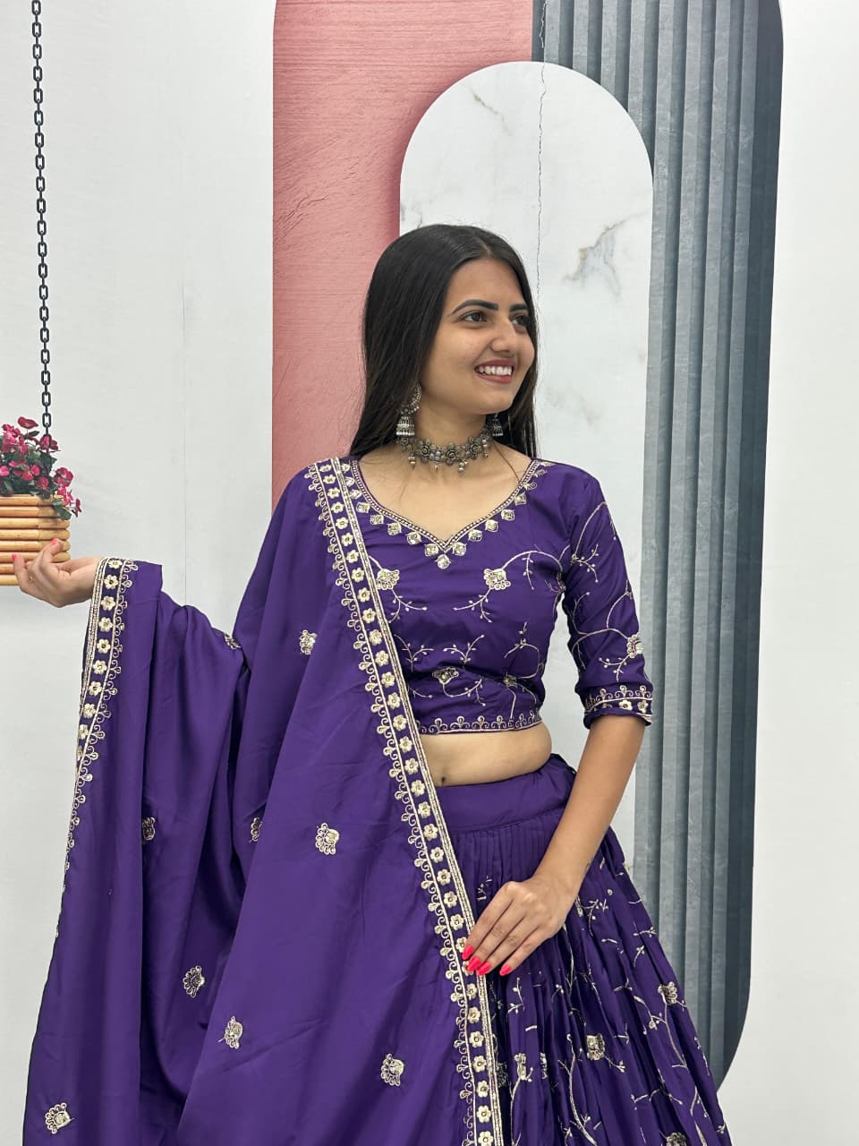 Women’s Crepe Silk Lehenga Choli Set with Heavy Embroidery Thread & Sequins Work