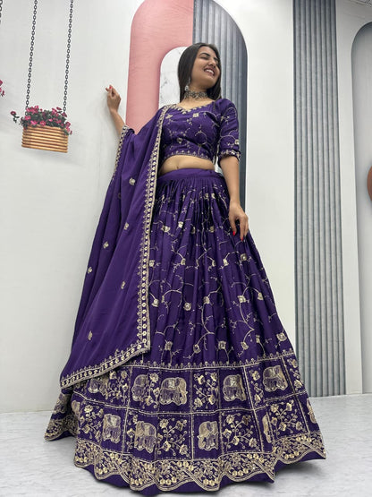 Women’s Crepe Silk Lehenga Choli Set with Heavy Embroidery Thread & Sequins Work