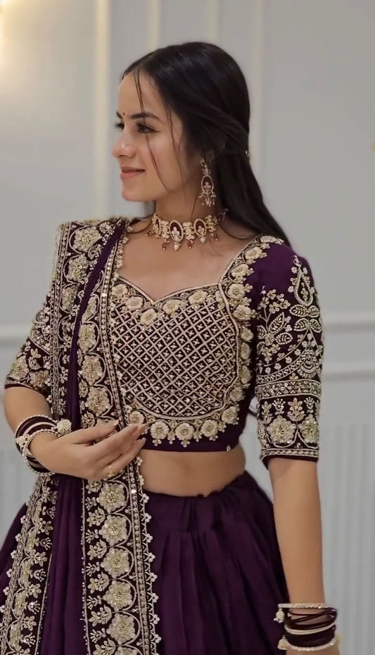 Women’s Fox Georgette Lehenga Choli Set with Heavy Embroidery Thread & Sequins Work