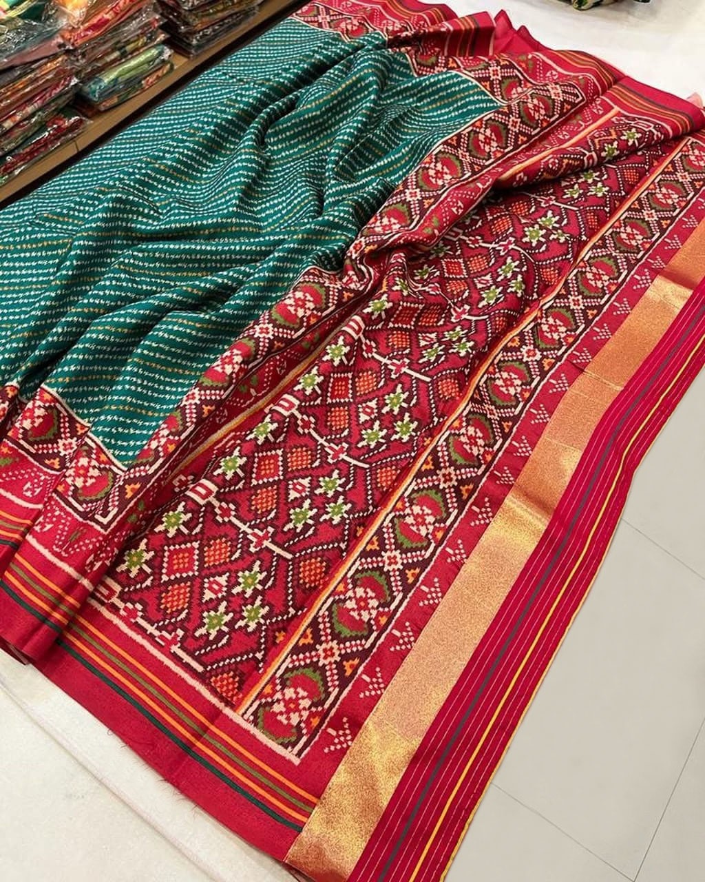 Sawan Special Bandhani Designer Printed Patola Silk Saree