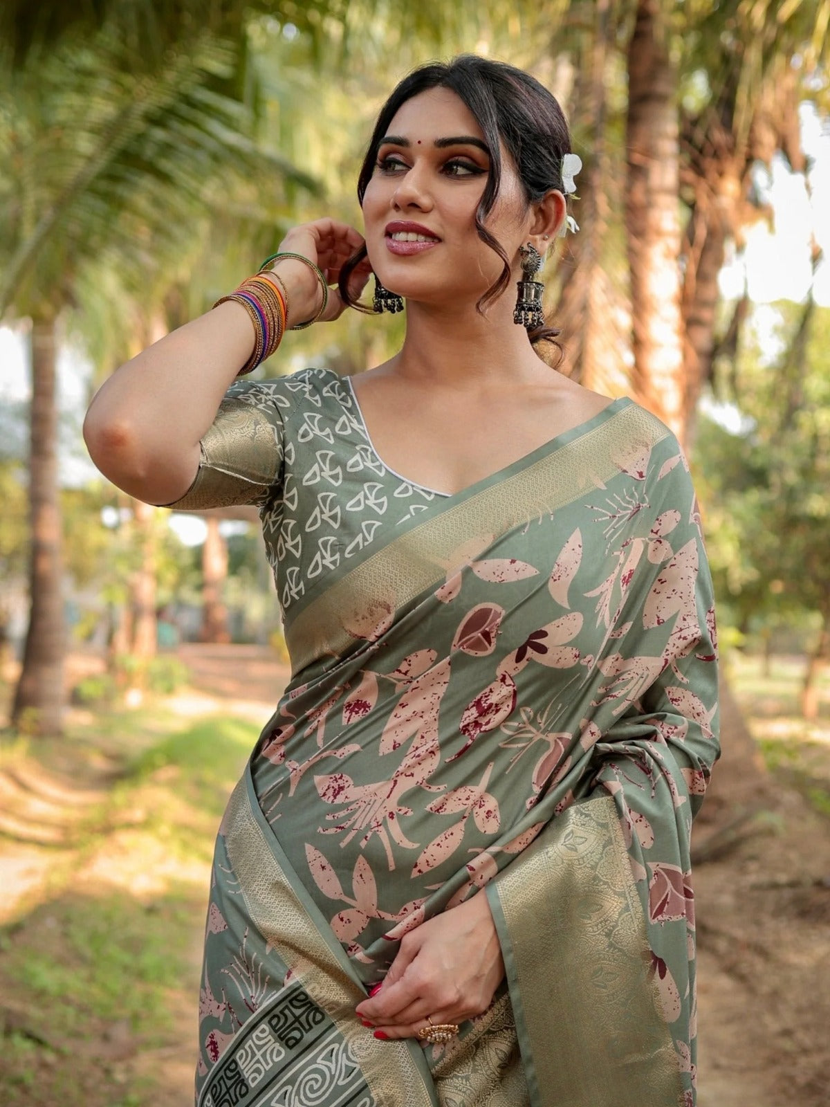 Olive Soft Tussar Silk Saree with Contemporary Pallu