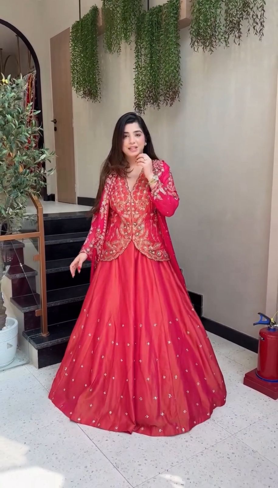 Fully Stitched Pure Simar Lehenga Koti Set with Fox Georgette Shrug Heavy Embroidery Sequence & Thread Work