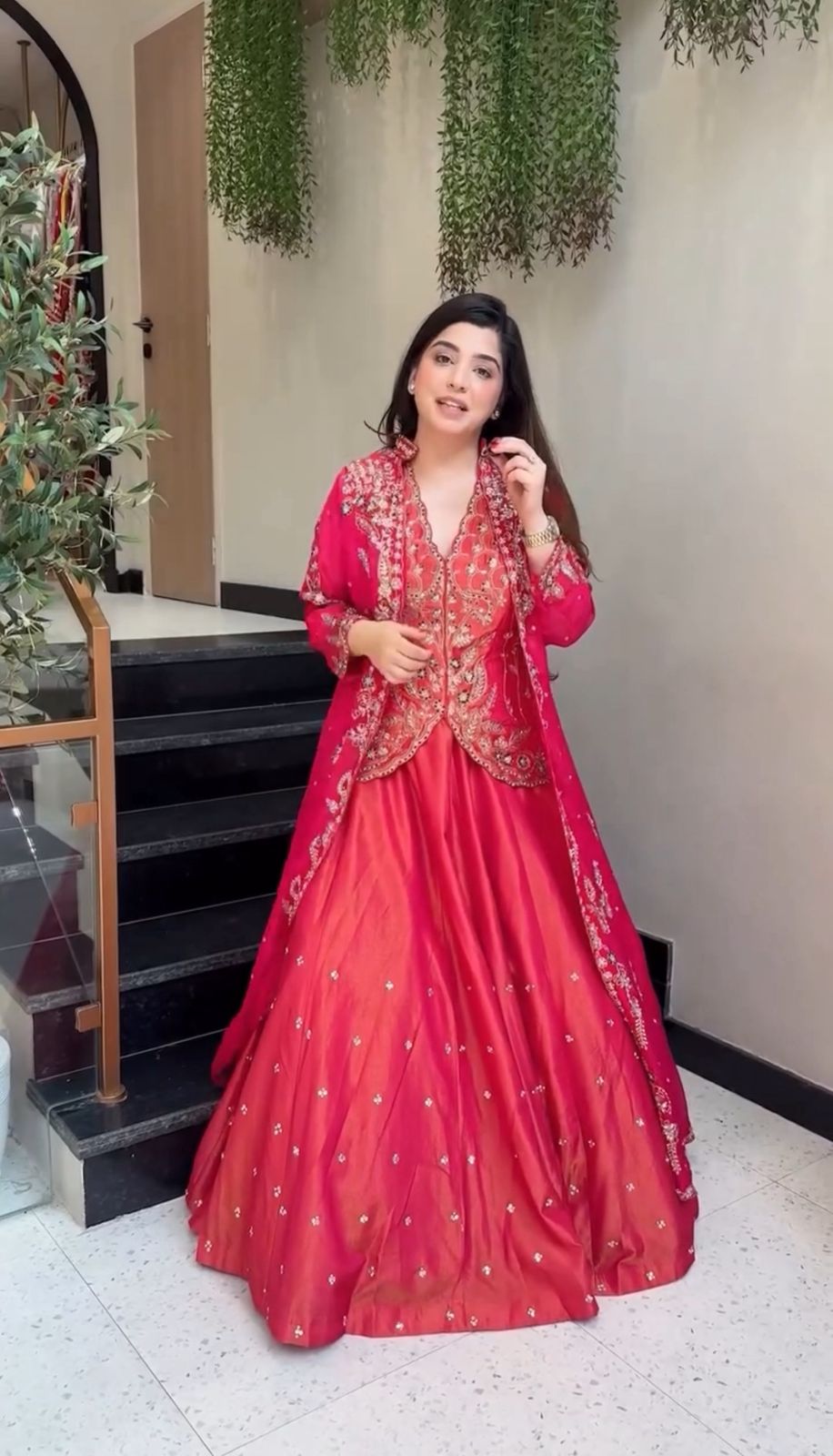 Fully Stitched Pure Simar Lehenga Koti Set with Fox Georgette Shrug Heavy Embroidery Sequence & Thread Work