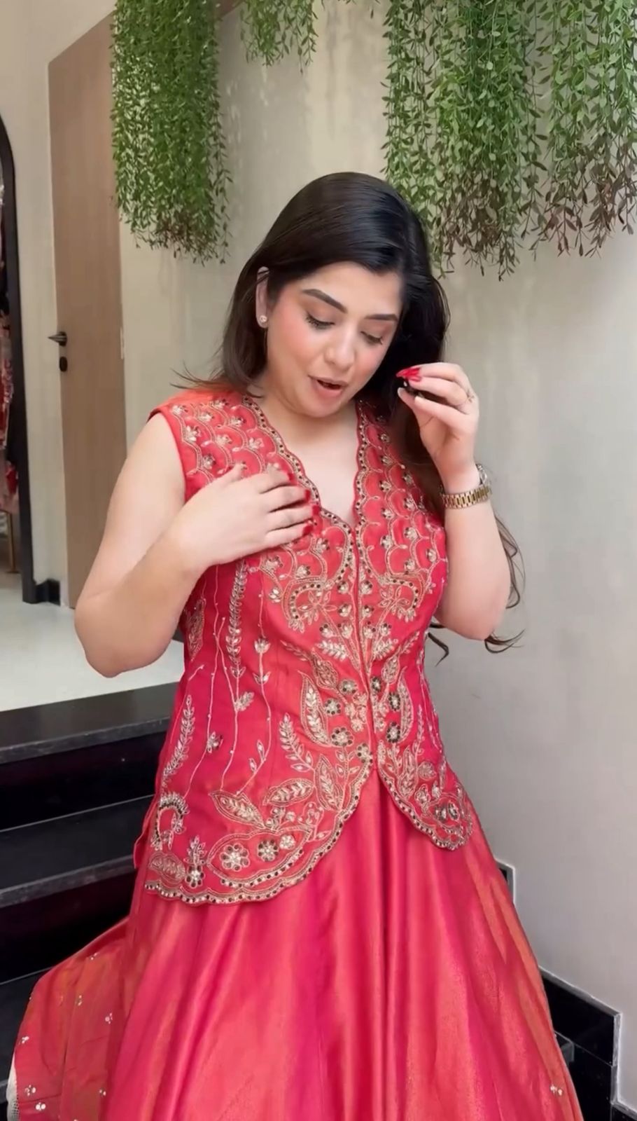 Fully Stitched Pure Simar Lehenga Koti Set with Fox Georgette Shrug Heavy Embroidery Sequence & Thread Work