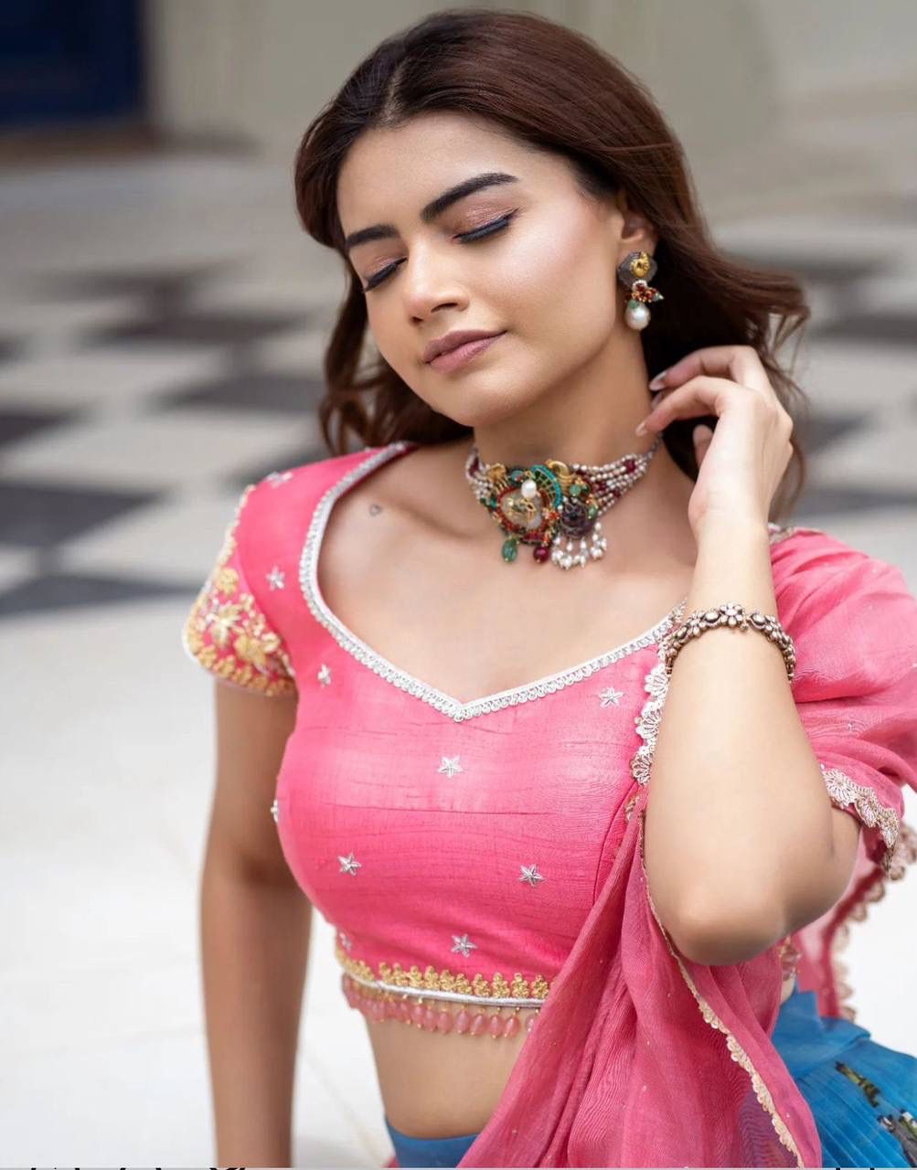 Georgette Embroidery Sequence Lehenga Choli Set with Kalamkari Crepe Lehenga