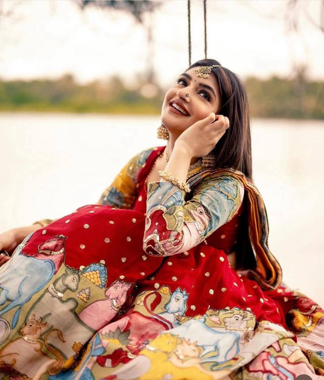 Kalamkari Print Georgette Lehenga Choli Set with Dupatta