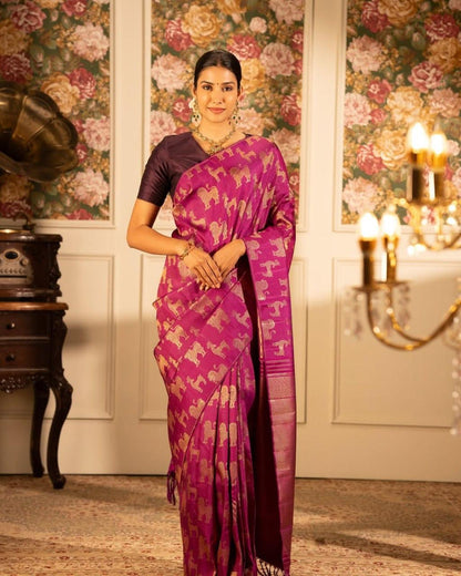 Dark Pink Soft Silk Saree With Desuetude Blouse Piece