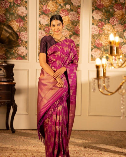 Dark Pink Soft Silk Saree With Desuetude Blouse Piece