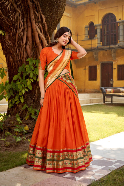 Paithani Chanderi Zari Weaving Lehenga Choli