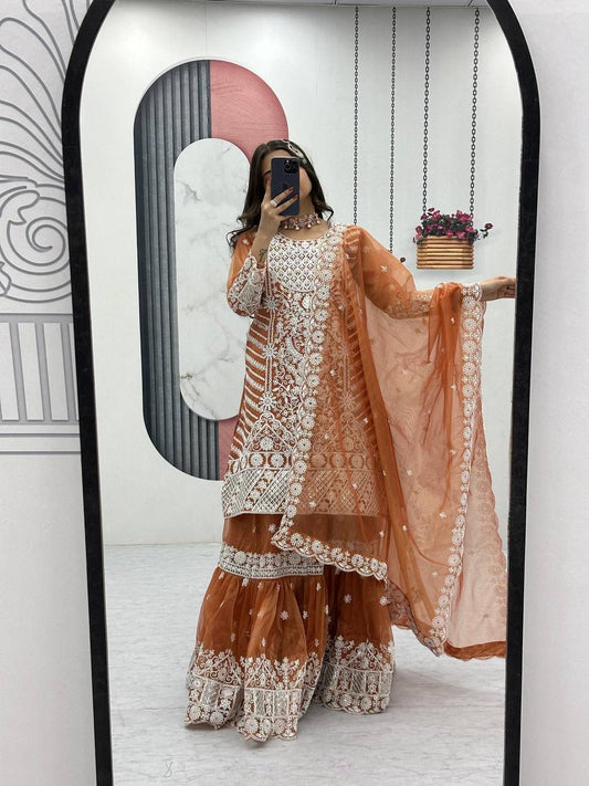 Lily Net Embroidered Farshi Sharara Set – Heavy Coding & Sequence Work