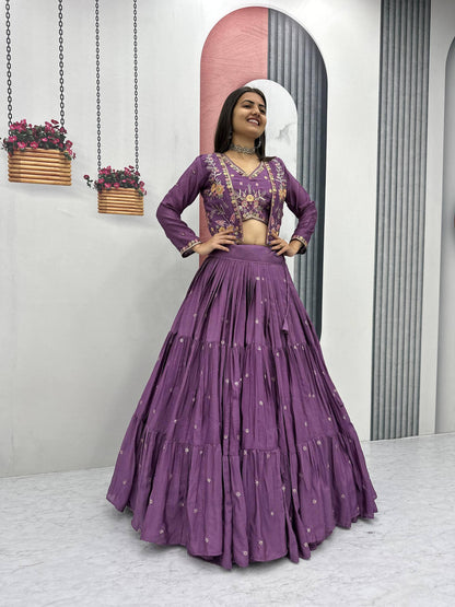 Fully Stitched Chinon Lehenga Choli with Jacket
