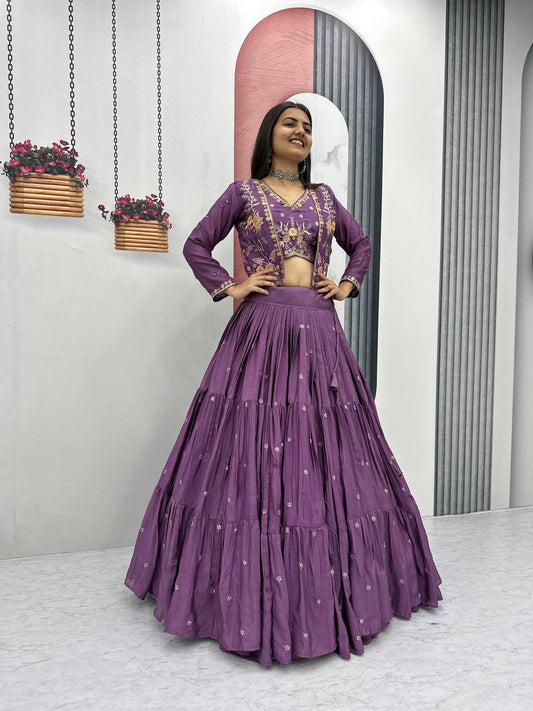 Fully Stitched Chinon Lehenga Choli with Jacket