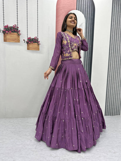 Fully Stitched Chinon Lehenga Choli with Jacket