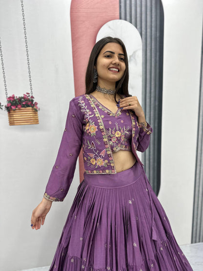 Fully Stitched Chinon Lehenga Choli with Jacket